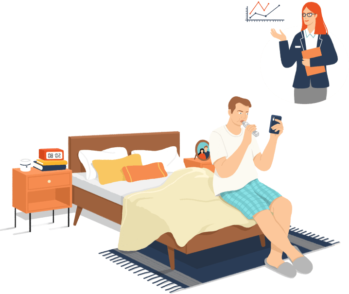 Men on bed checking weight using Invoy device